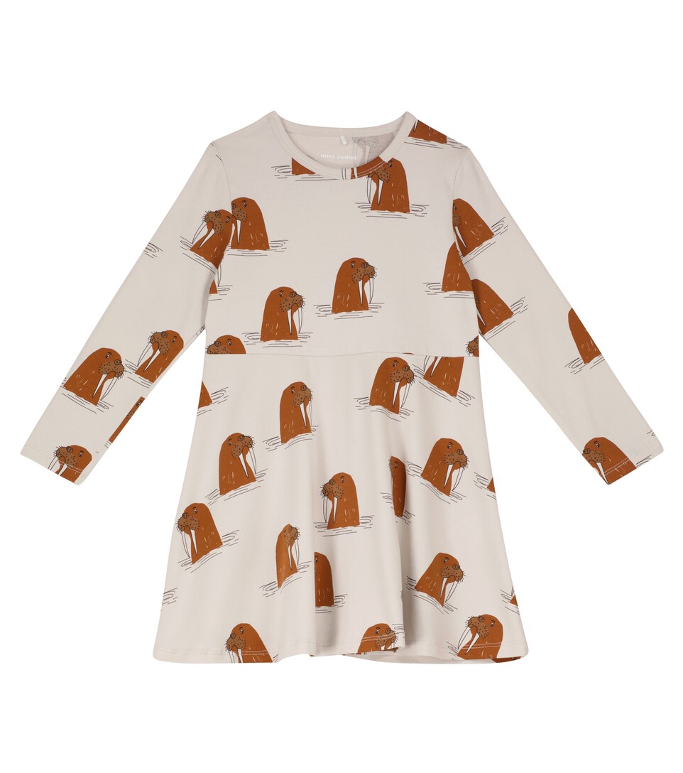 Walrus printed long-sleeve cotton dress 