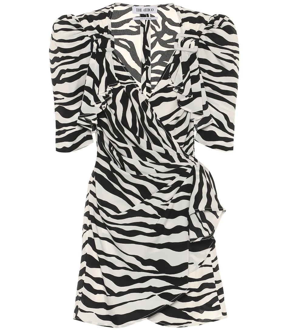 ATTICO ZEBRA-STRIPED WRAP MINIDRESS,P00422703