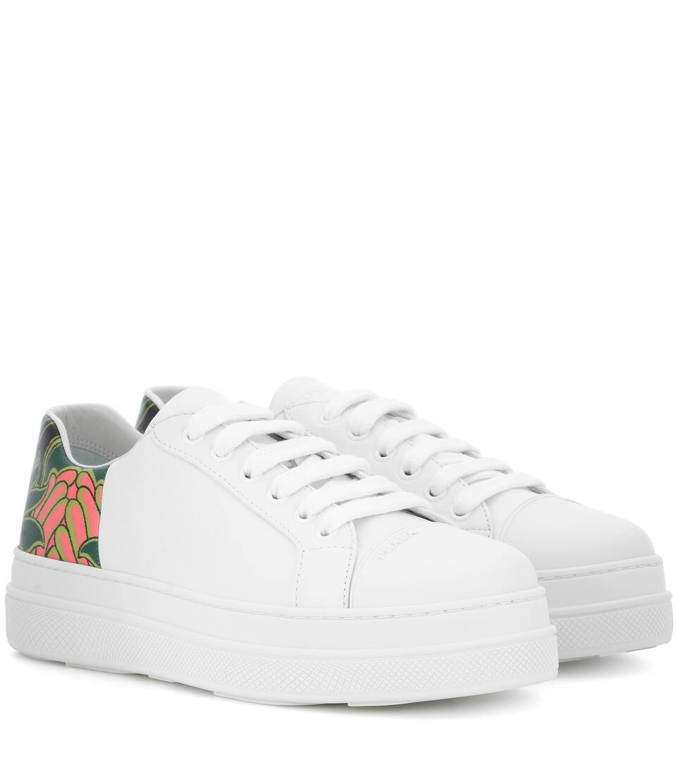 Click to view more detailed imagery on our partner's website Prada Printed Leather Sneakers In White