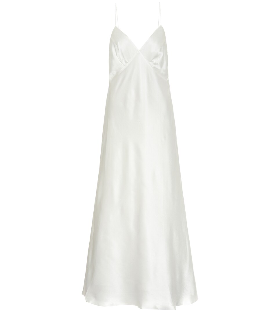 white silk midi dress