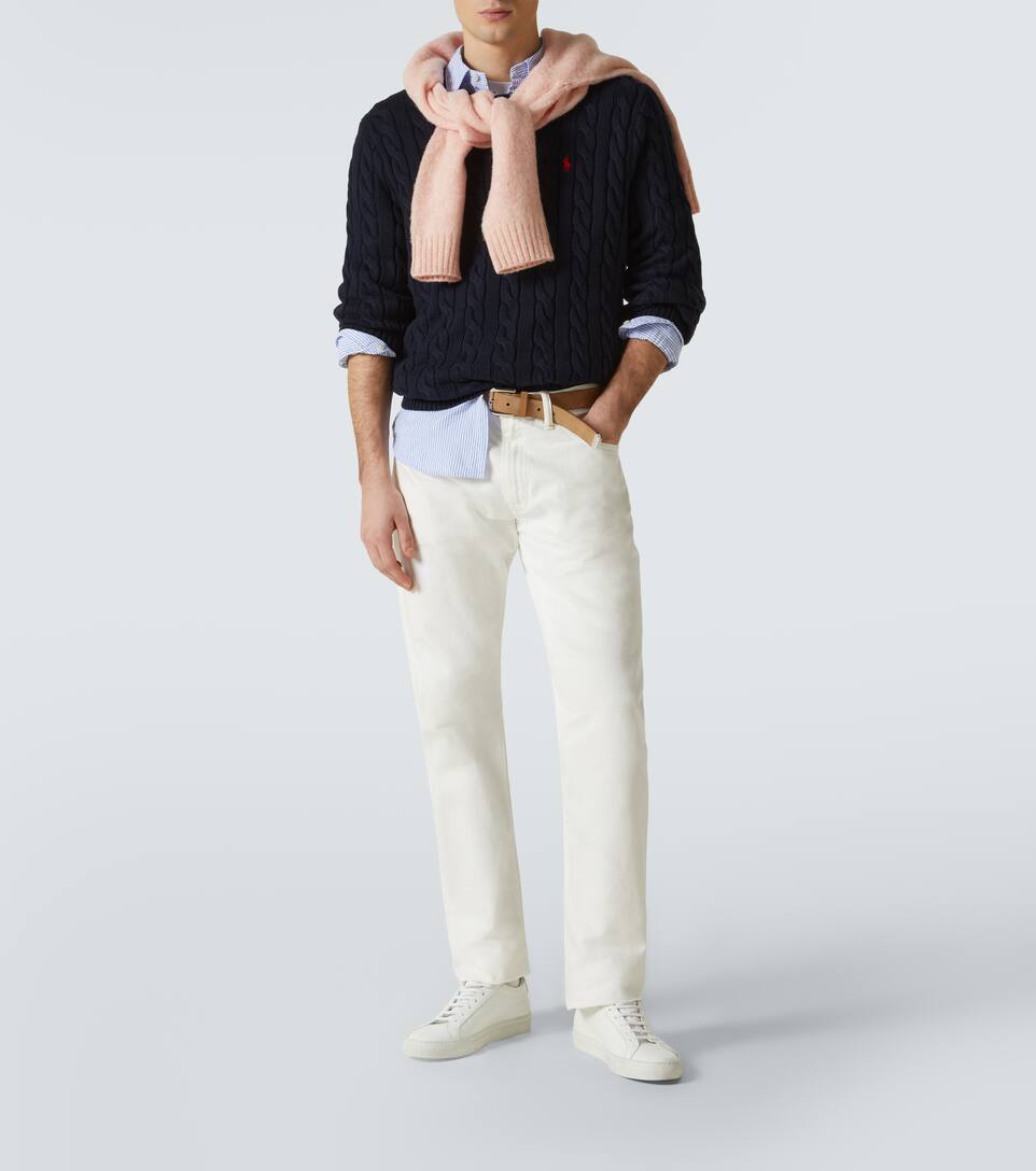 Polo Ralph Lauren Logo-embroidered Cable-knit Cashmere Jumper In Blue