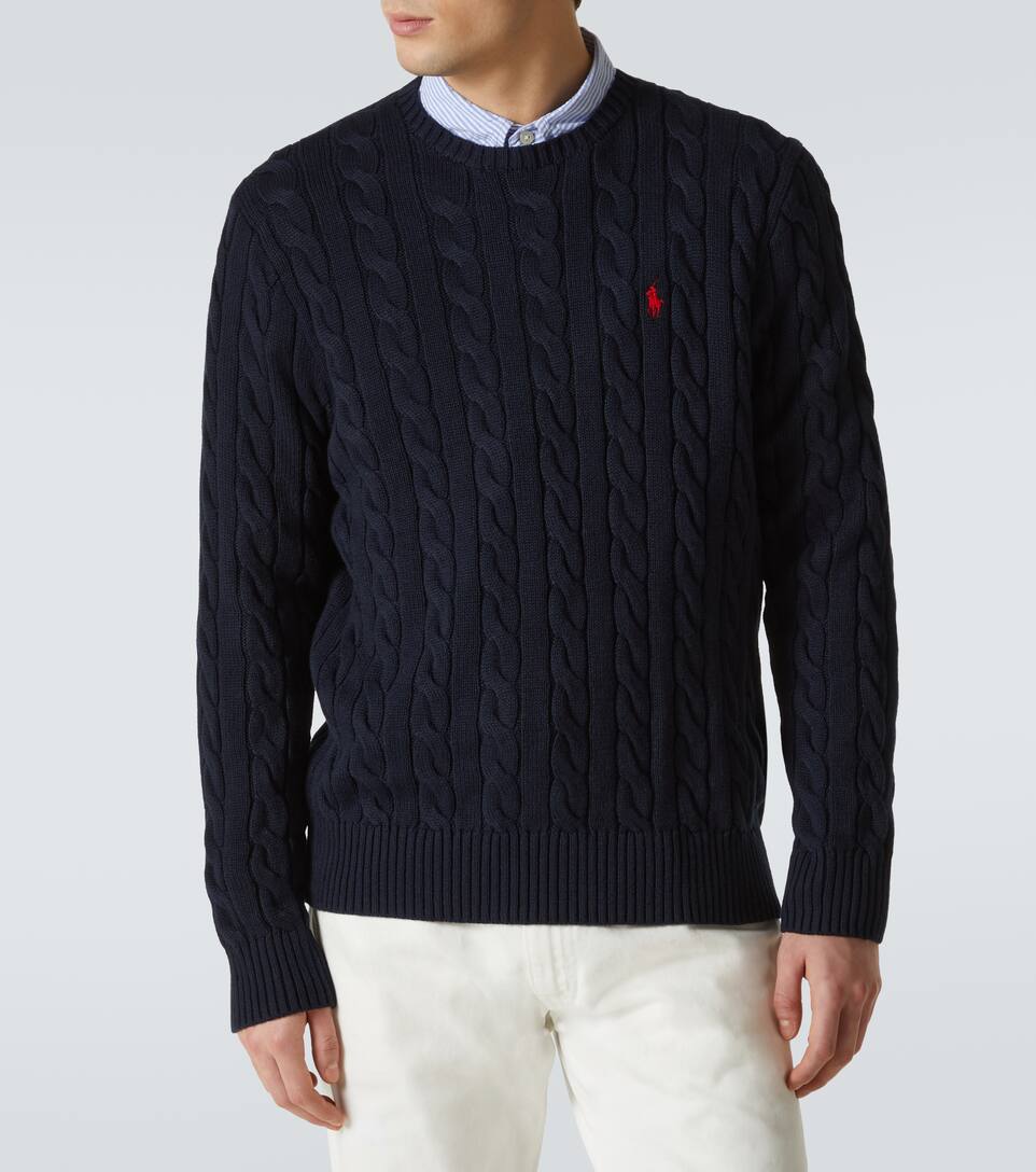 Polo Ralph Lauren Logo-embroidered Cable-knit Cashmere Jumper In Blue