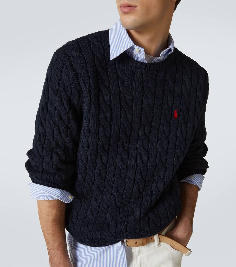Polo Ralph Lauren Logo-embroidered Cable-knit Cashmere Jumper In Blue
