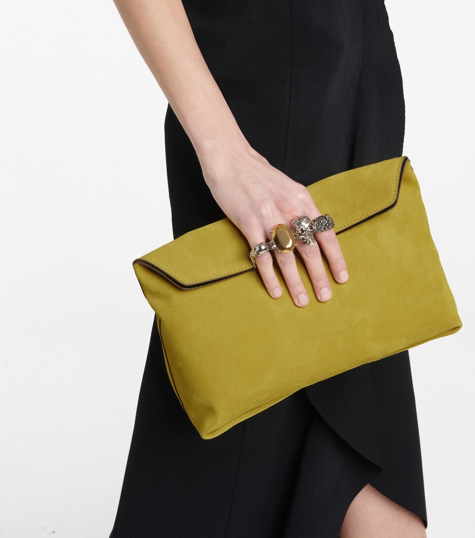 yellow suede clutch