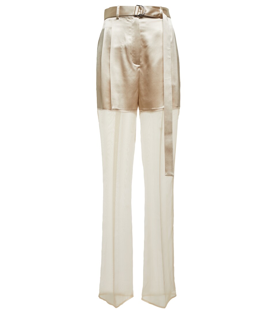 Belted high-rise wide-leg silk pants 