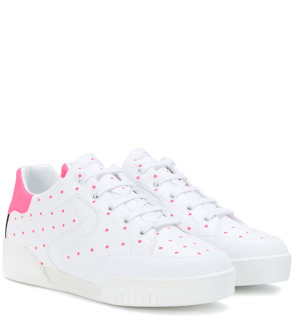 Click to view more detailed imagery on our partner's website Stella Mccartney Stella Faux-Leather Sneakers In 9017 - Wht/Pink Fl/Bk-Wh-Bk