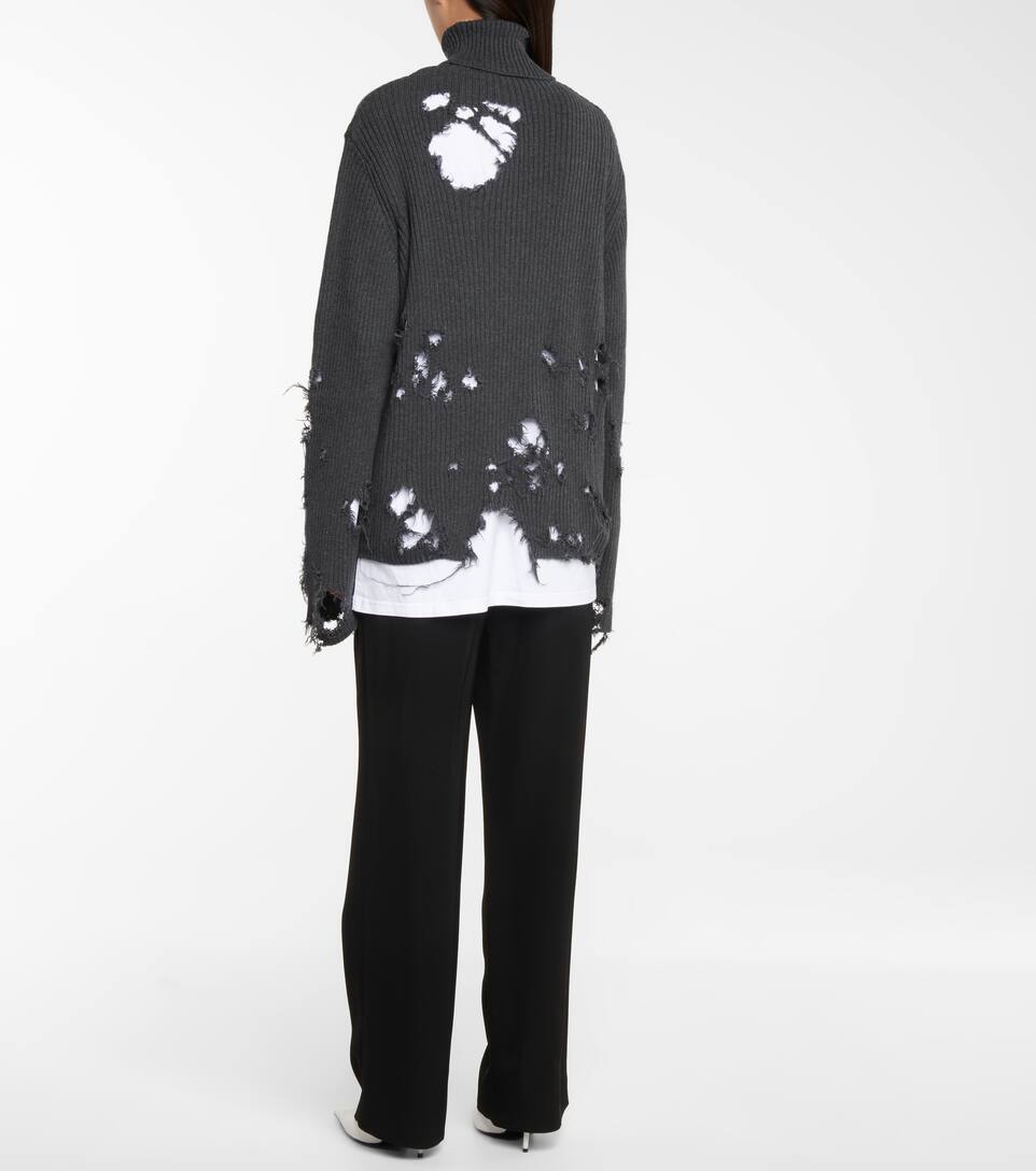 Balenciaga - Distressed ribbed-knit cotton sweater | Mytheresa