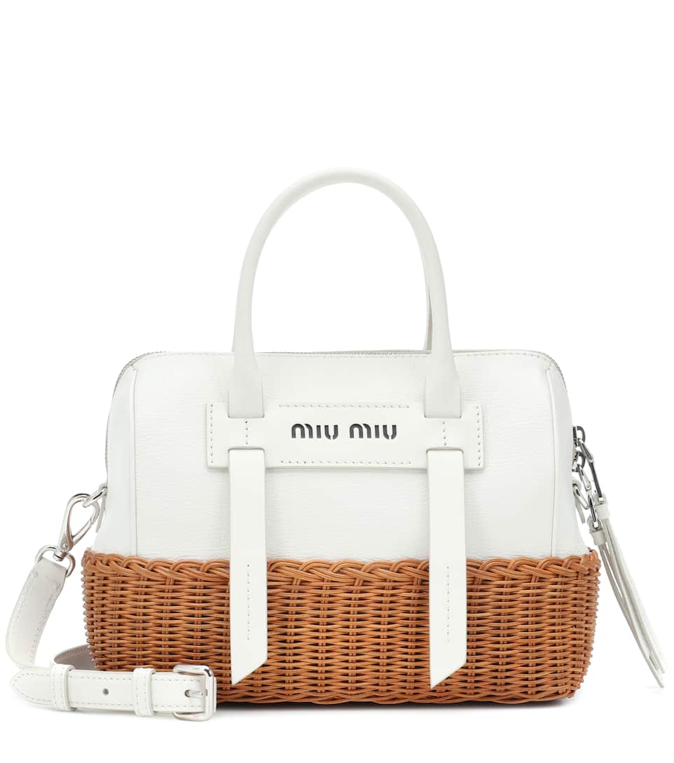 Miu Miu - Leather and wicker shoulder bag