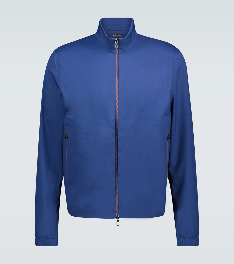 blue nylon bomber jacket