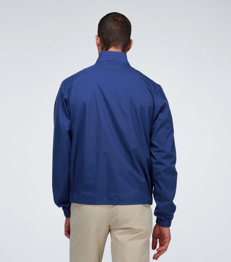 blue nylon bomber jacket