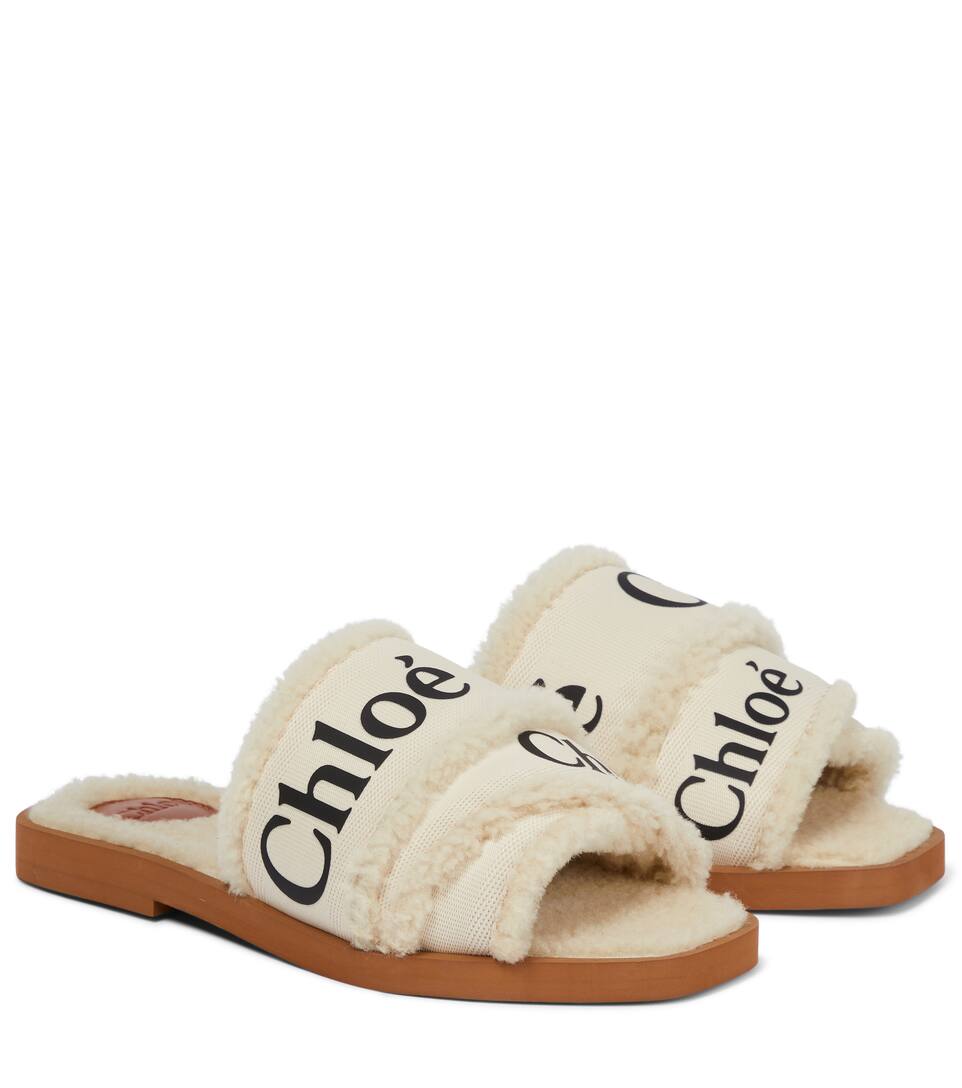 Chloe woody shearling slides clearance