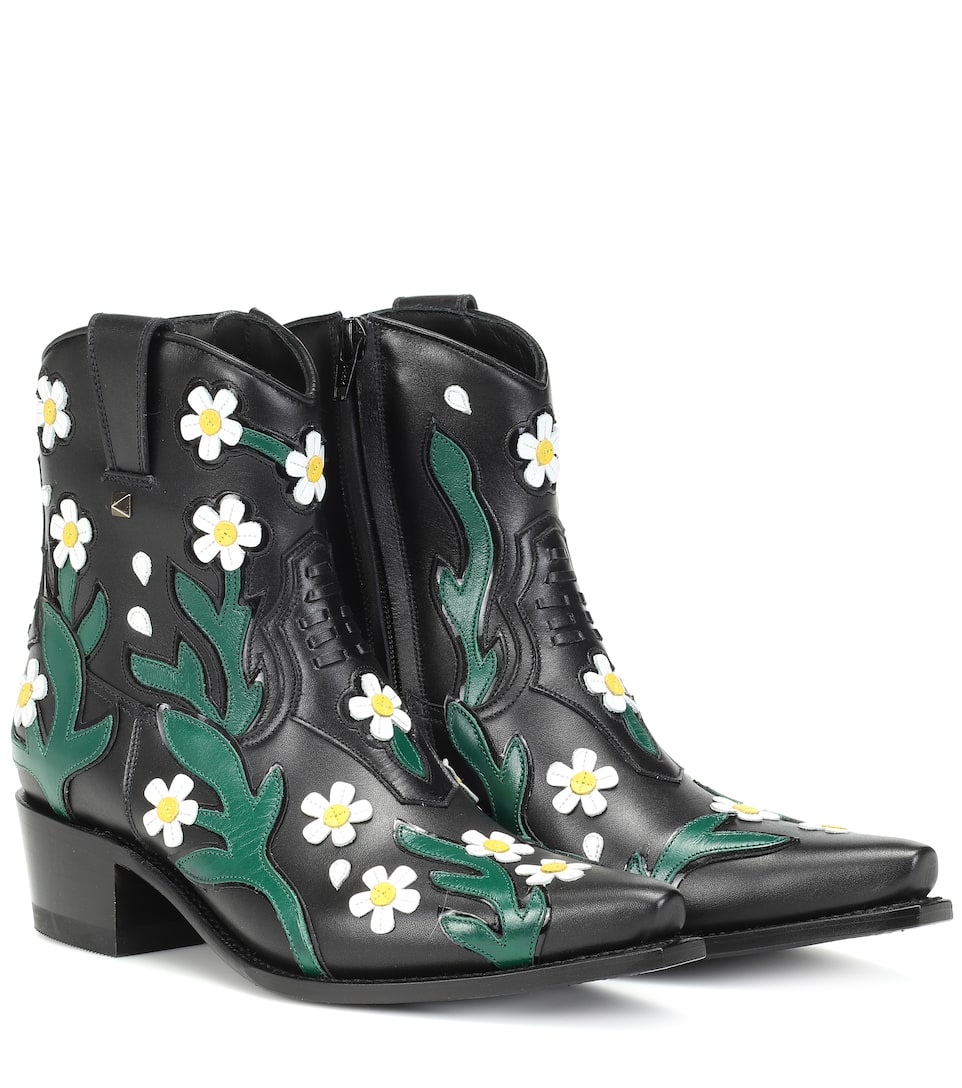 Valentino - Valentino Garavani Ranch Flowers 40 leather ankle boots