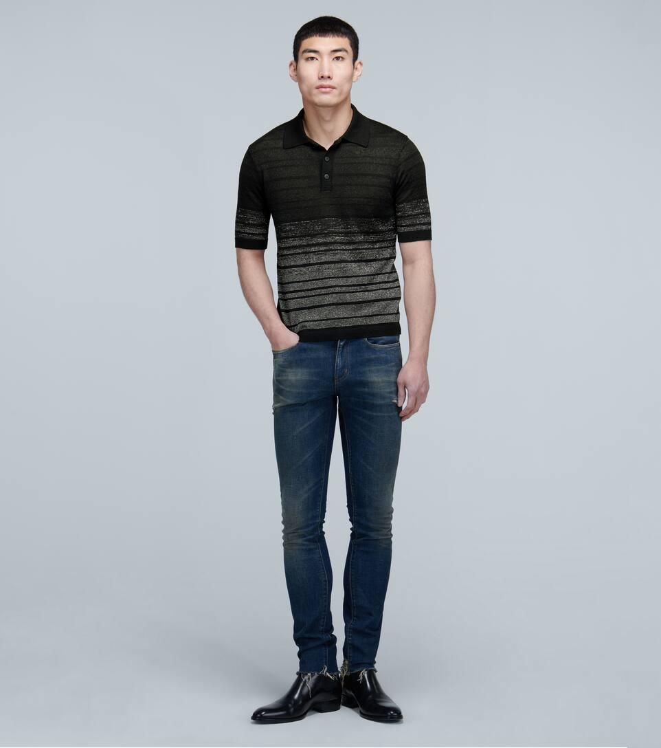 SAINT LAURENT DÉGRADÉ LINEN-BLEND STRIPED POLO SHIRT,P00441642