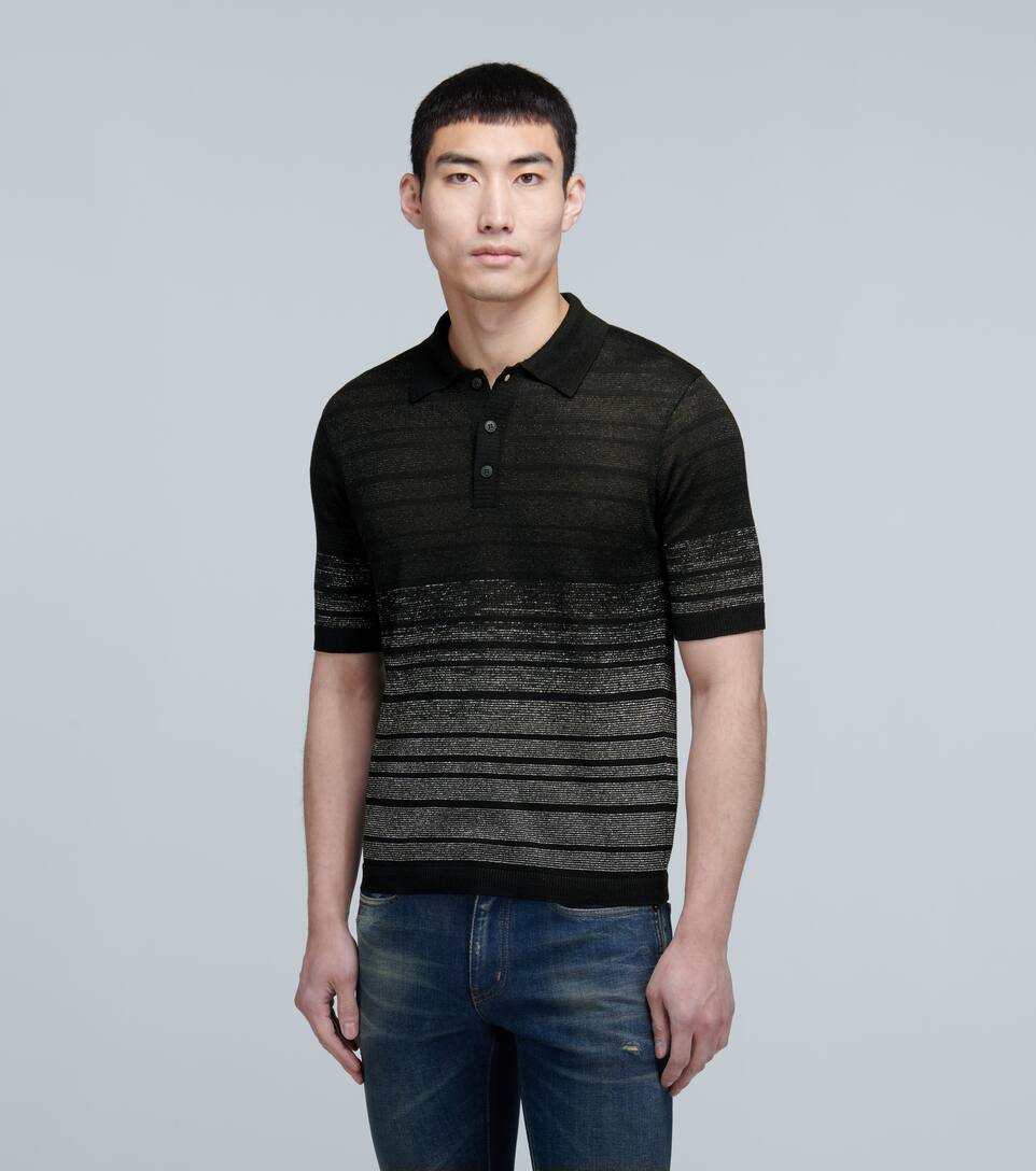 SAINT LAURENT DÉGRADÉ LINEN-BLEND STRIPED POLO SHIRT,P00441642