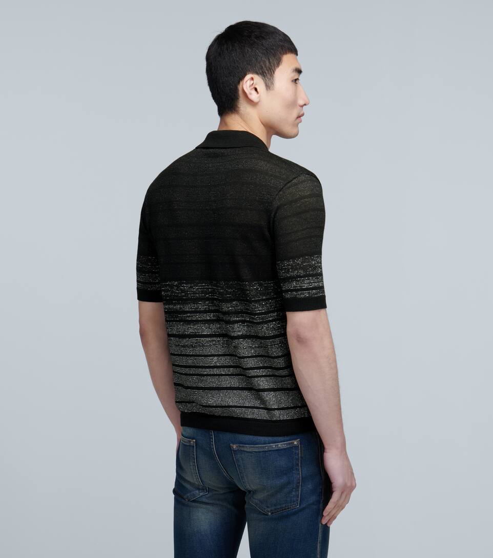 SAINT LAURENT DÉGRADÉ LINEN-BLEND STRIPED POLO SHIRT,P00441642