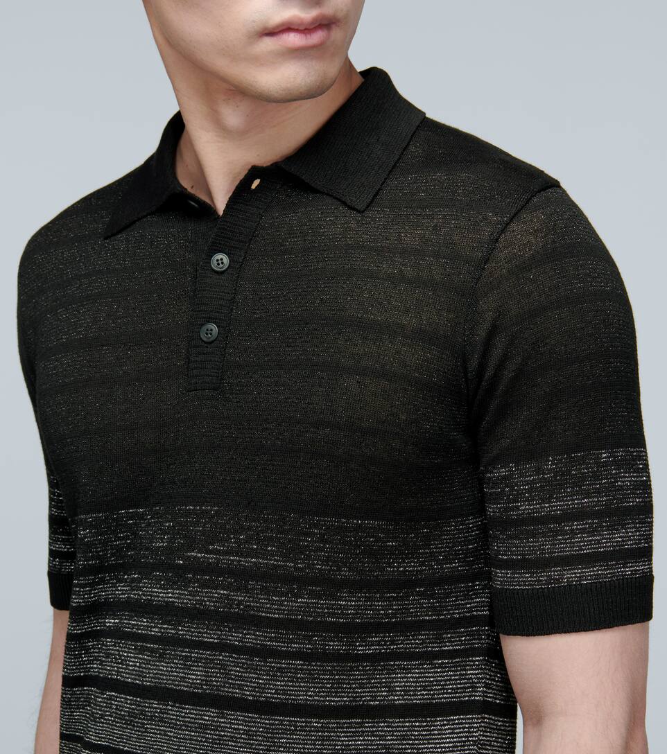 SAINT LAURENT DÉGRADÉ LINEN-BLEND STRIPED POLO SHIRT,P00441642