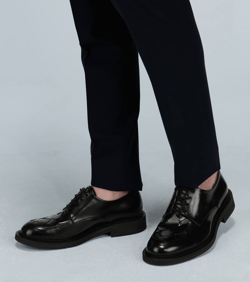 BOTTEGA VENETA INTRECCIATO-PANELED LEATHER SHOES,P00443459