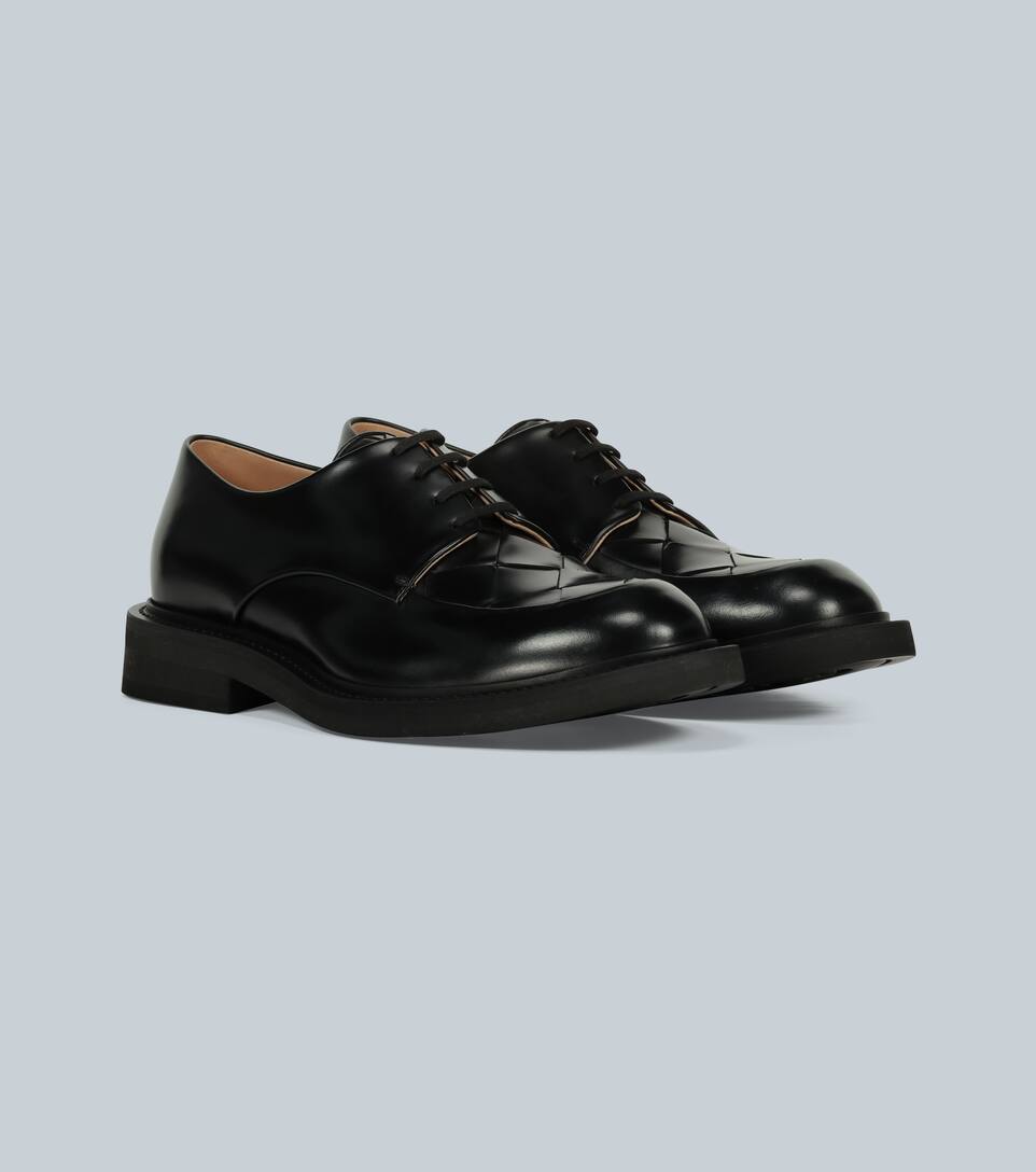 BOTTEGA VENETA INTRECCIATO-PANELED LEATHER SHOES,P00443459