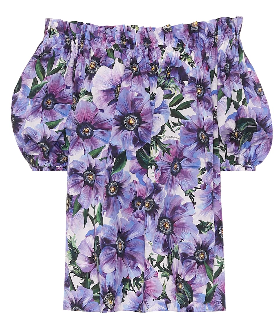 DOLCE & GABBANA Floral cotton off-shoulder blouse,P00446671