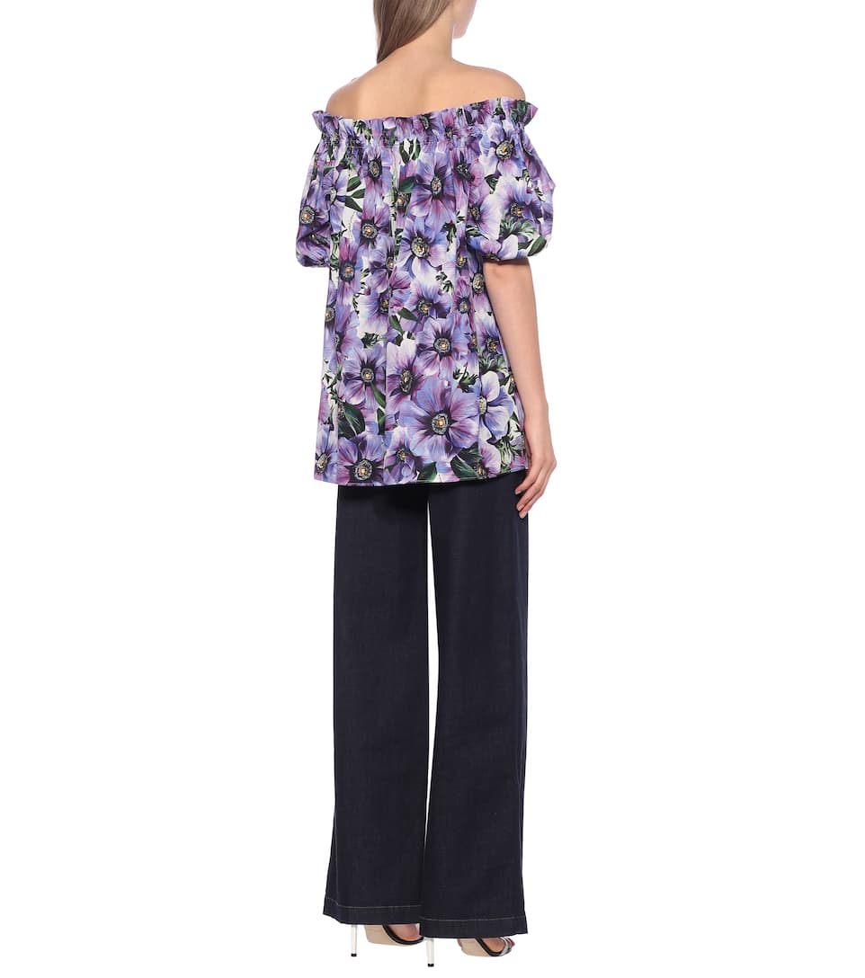 DOLCE & GABBANA Floral cotton off-shoulder blouse,P00446671