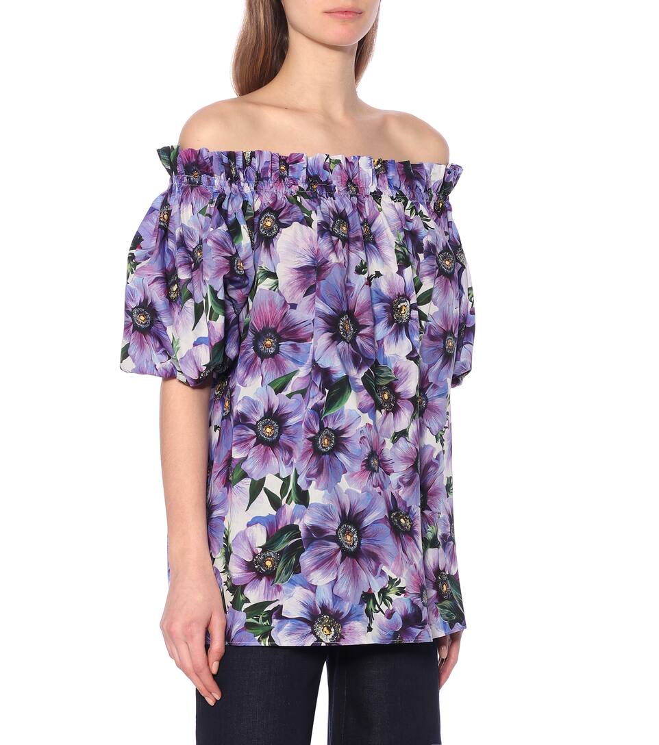 DOLCE & GABBANA Floral cotton off-shoulder blouse,P00446671