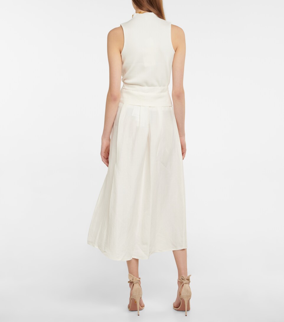 Vince - Belted linen-blend midi skirt 