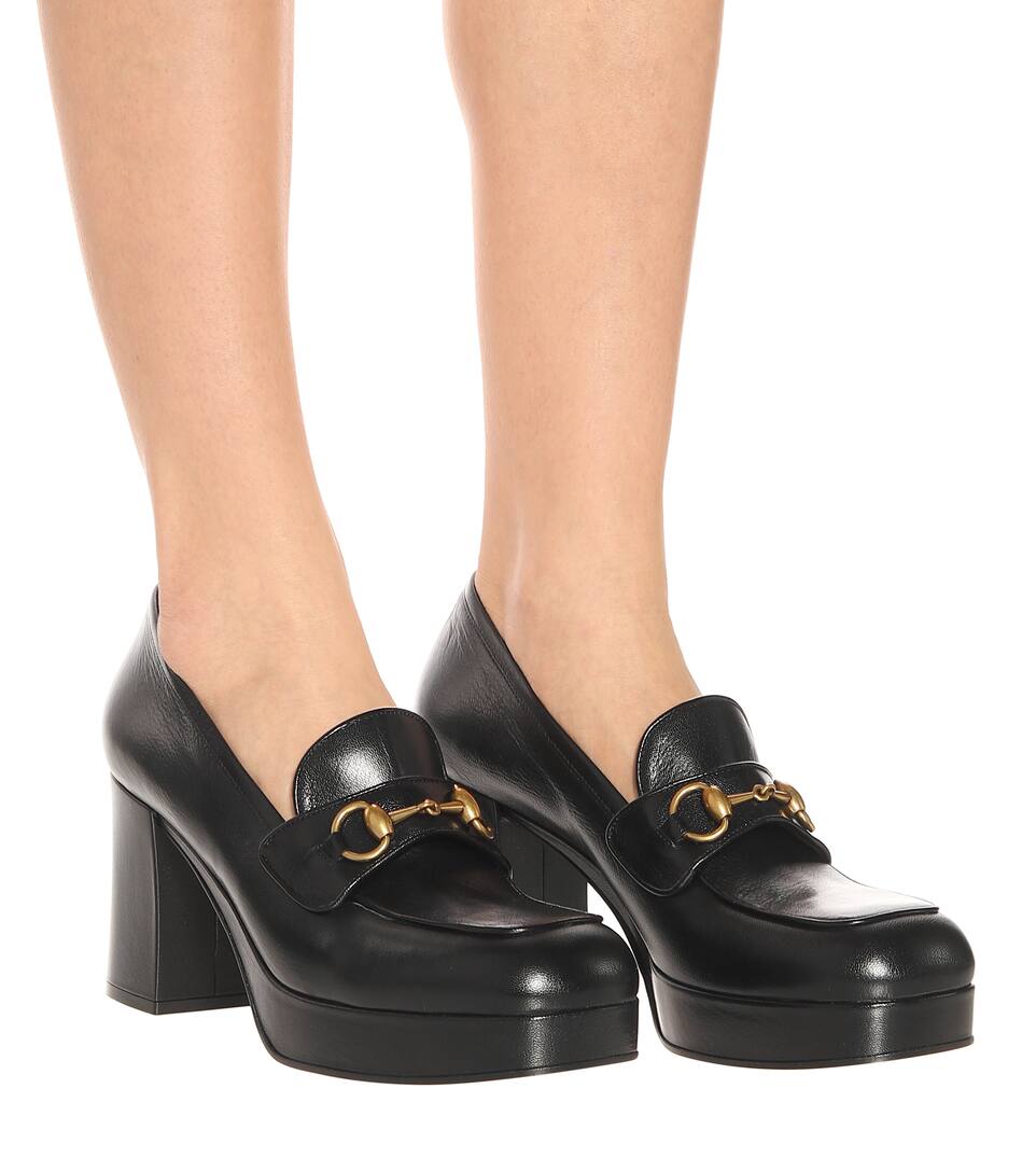GUCCI HORSEBIT LEATHER LOAFER PUMPS,P00382840