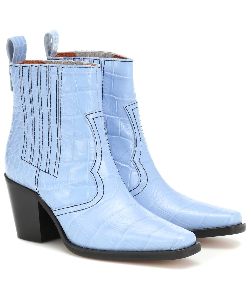 Ganni Boots CALLIE CROC-EMBOSSED ANKLE BOOTS