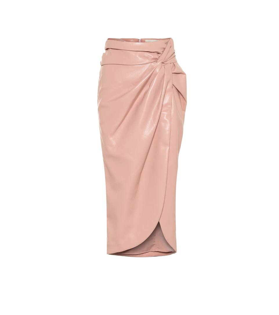 pink faux leather midi skirt