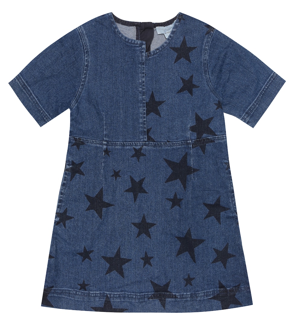 Click to view more detailed imagery on our partner's website Stella Mccartney Kids' Star Print Stretch Cotton Denim Dress In Blue