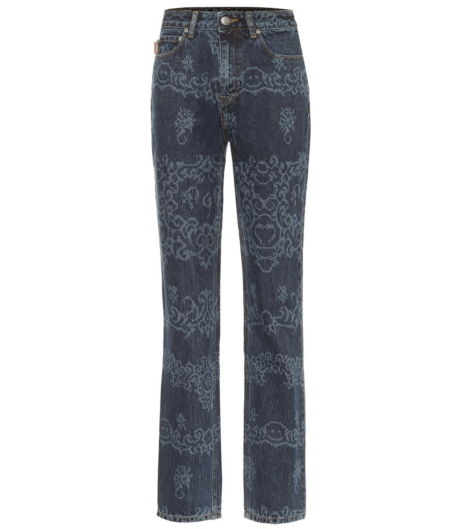 Printed High-Rise Straight Jeans 