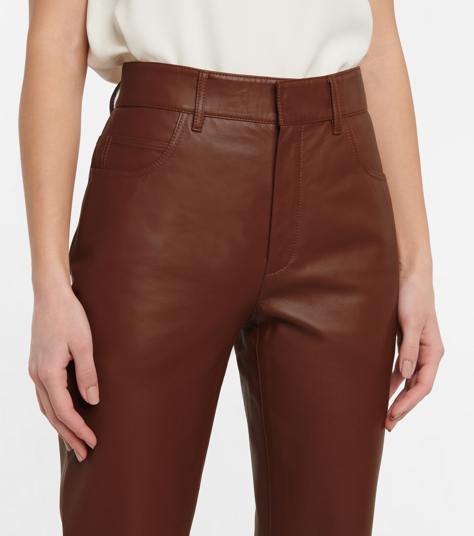 High-rise straight leather pants 