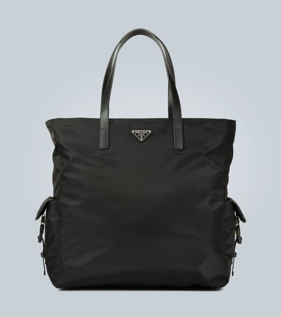 nylon tote with leather handles