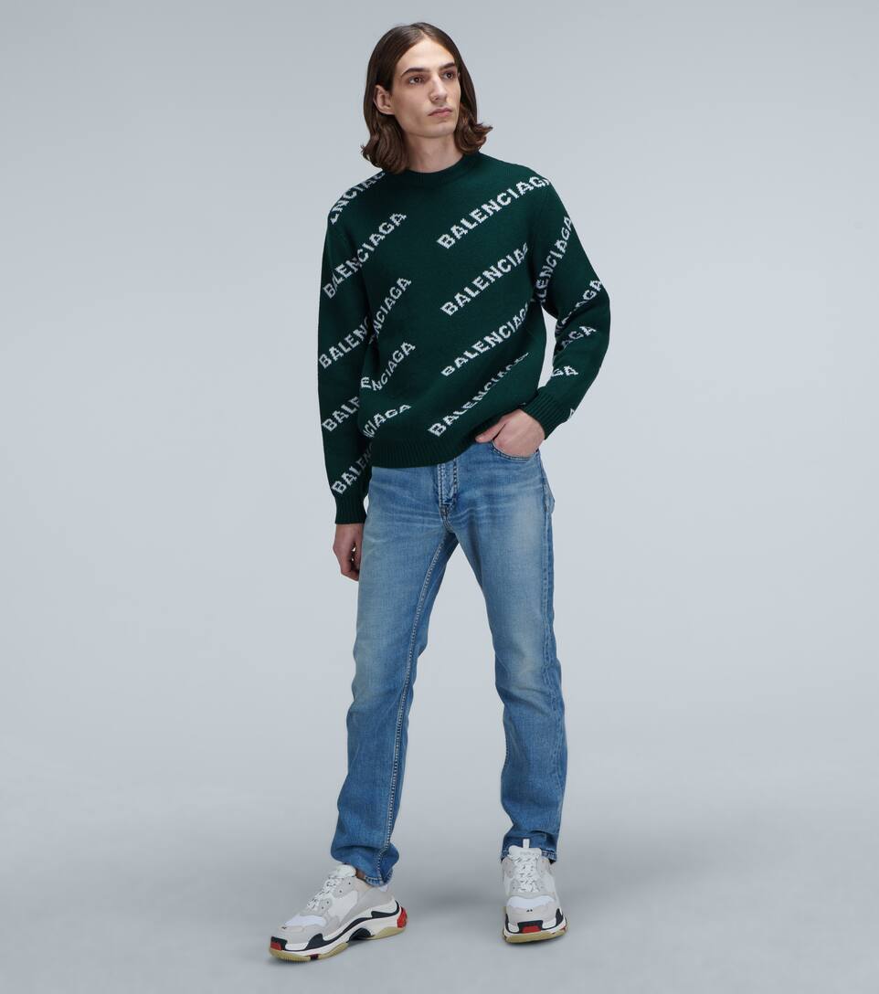 BALENCIAGA JACQUARD LOGO CREWNECK SWEATER,P00444263