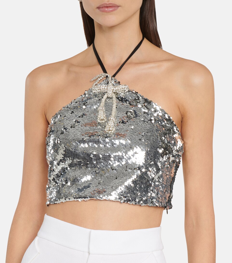 silver sequin halter top