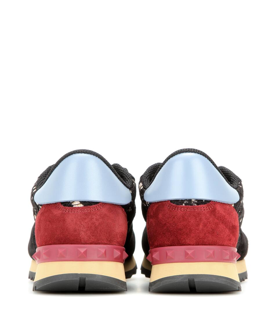 VALENTINO GARAVANI ROCKRUNNER LACE, LEATHER AND SUEDE SNEAKERS