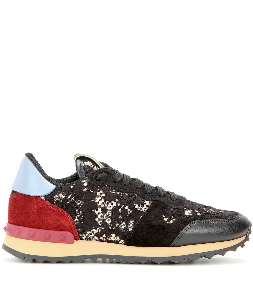 VALENTINO GARAVANI ROCKRUNNER LACE, LEATHER AND SUEDE SNEAKERS
