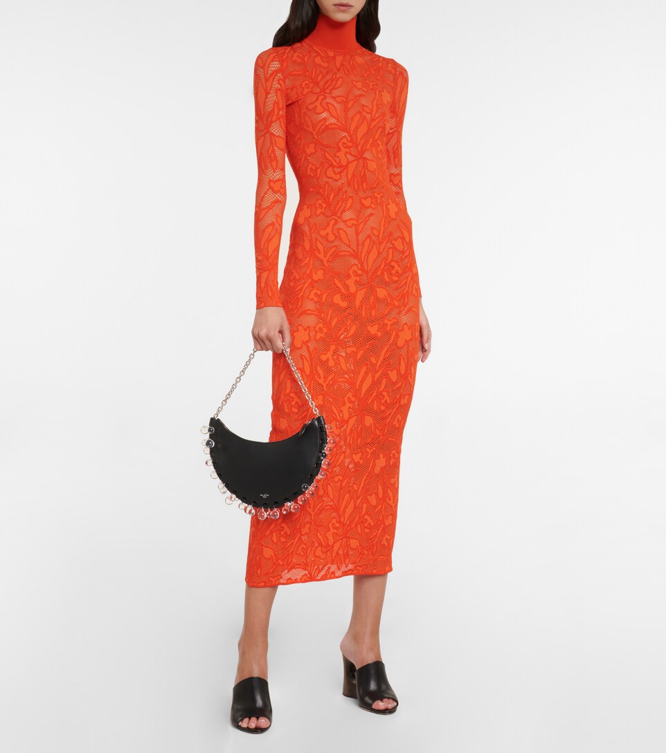 Alaïa, Lace Turtleneck Maxi Dress, Women, Orange, Patterned, US 2, Dresses, Materialmix