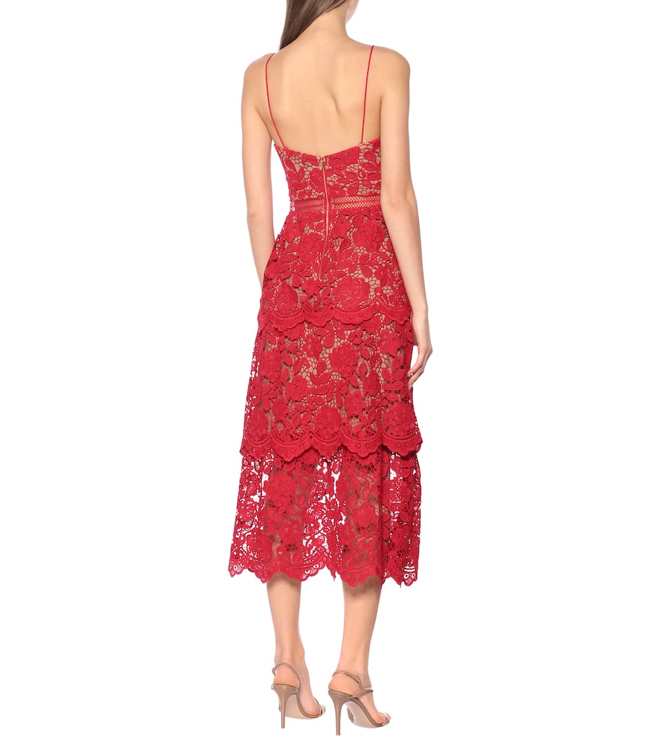 SELF-PORTRAIT FLORAL LACE MIDI DRESS,P00436638