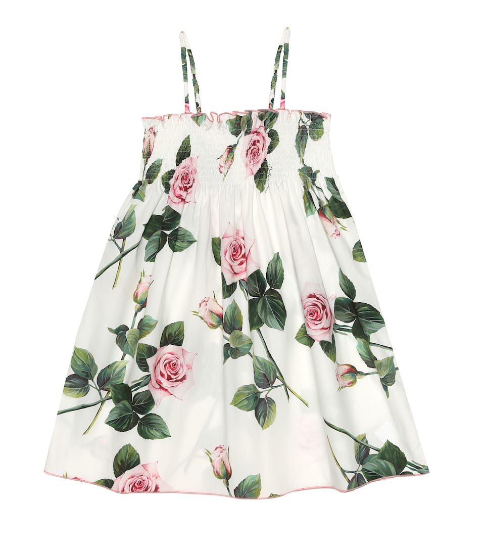 Click to view more detailed imagery on our partner's website Dolce & Gabbana Kids' Girl's Tropical Rose Shirred Dress In White
