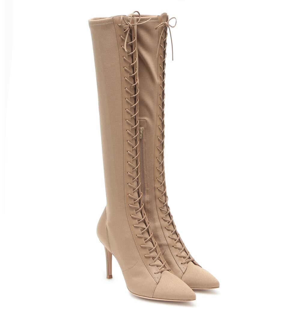 tan stretch knee high boots