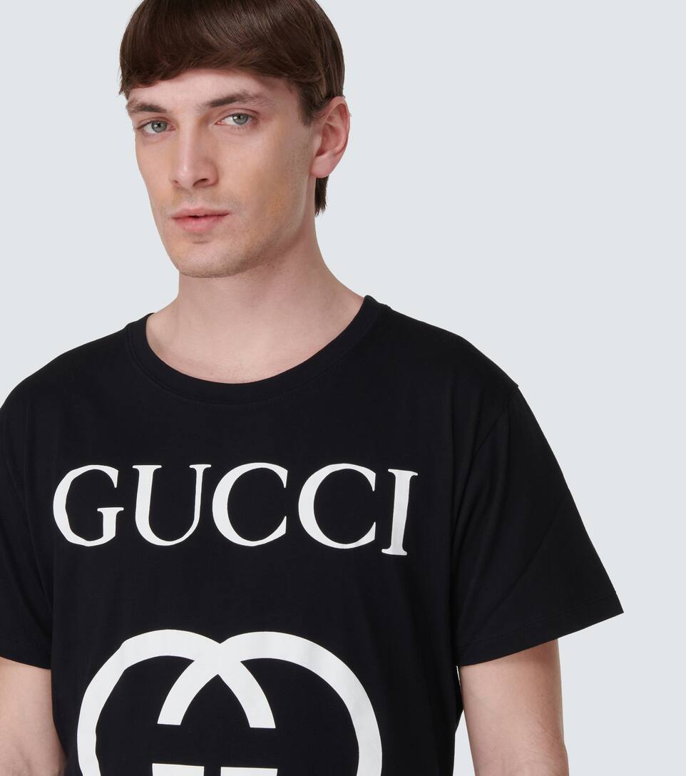 Gucci Oversized Cotton T-shirt With Gg In Black | ModeSens