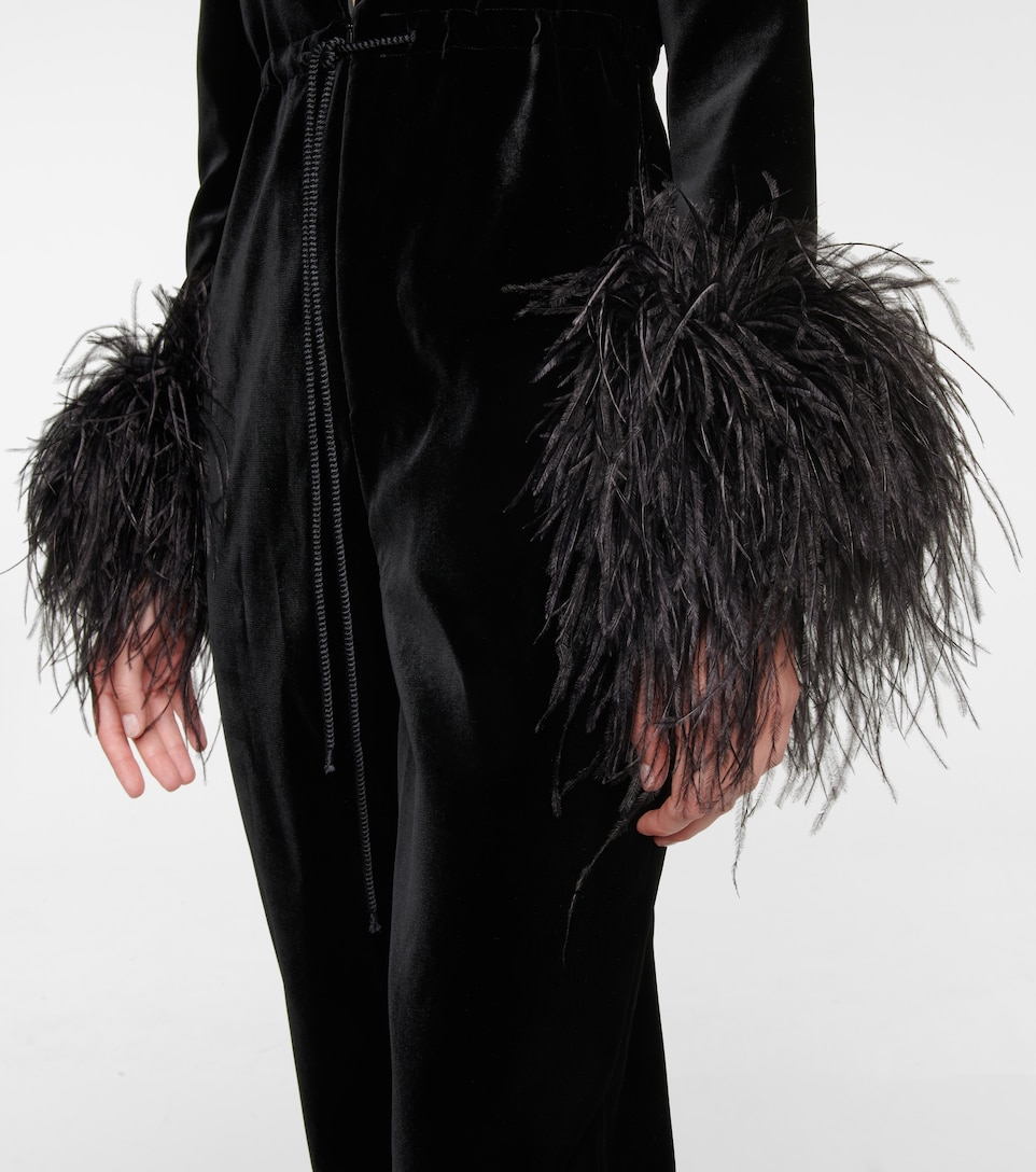 Saint Laurent - Jumpsuit in velluto con piume | Mytheresa