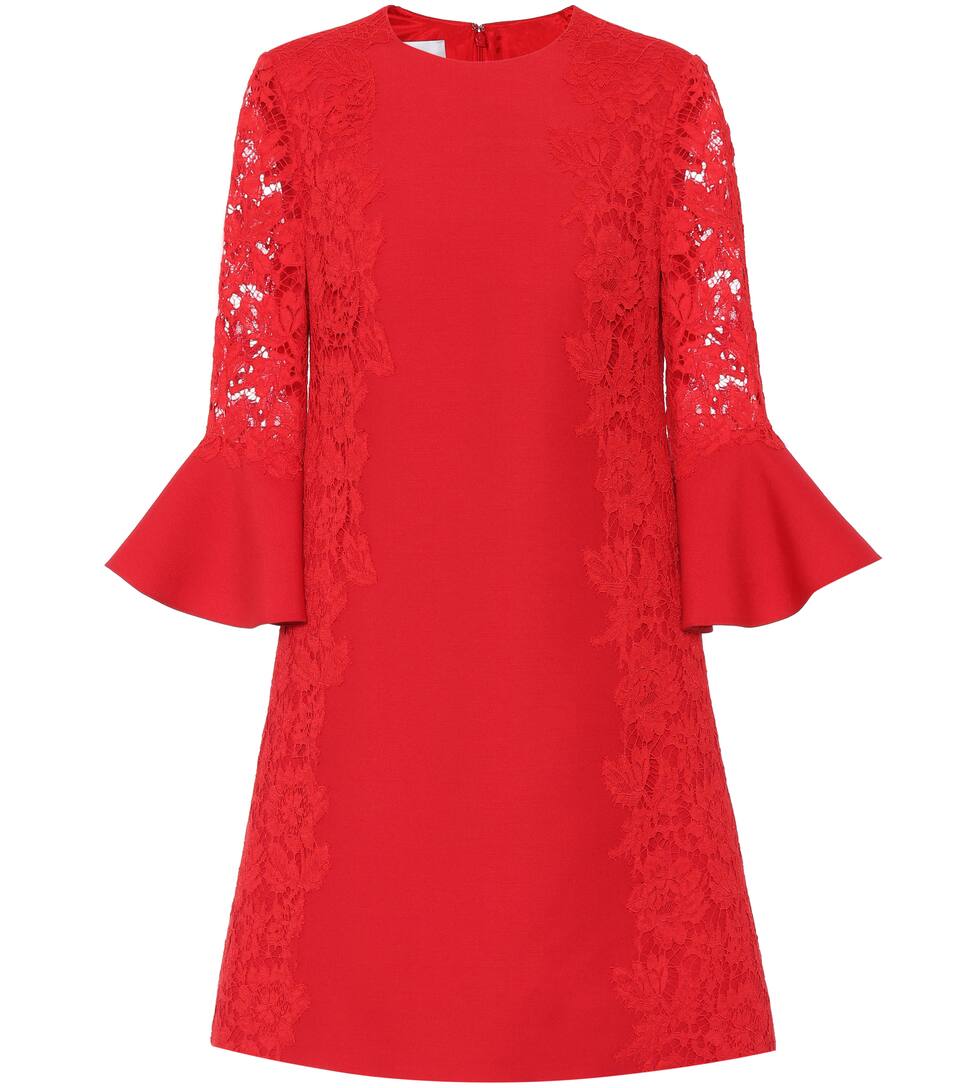 Valentino Lace-trimmed Cotton-blend Minidress In Red