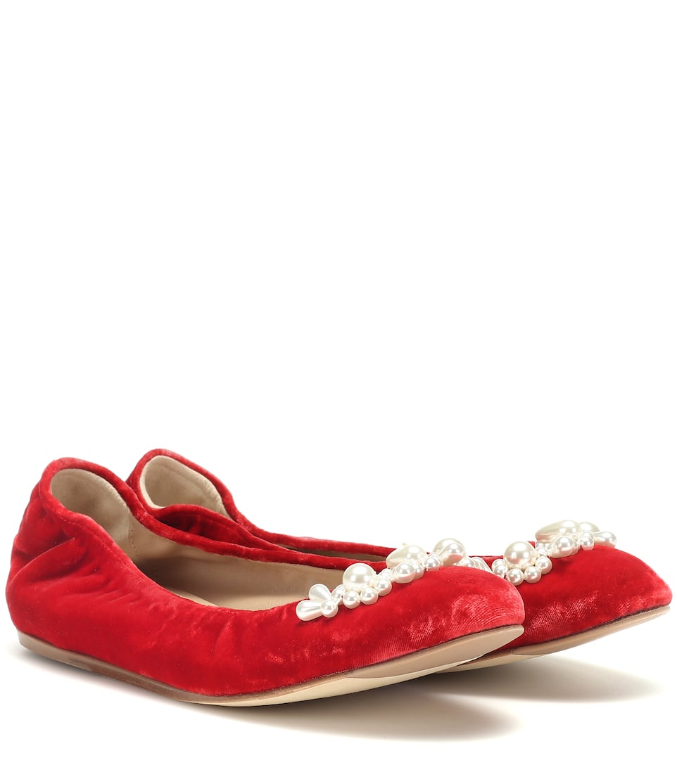 red velvet ballet flats