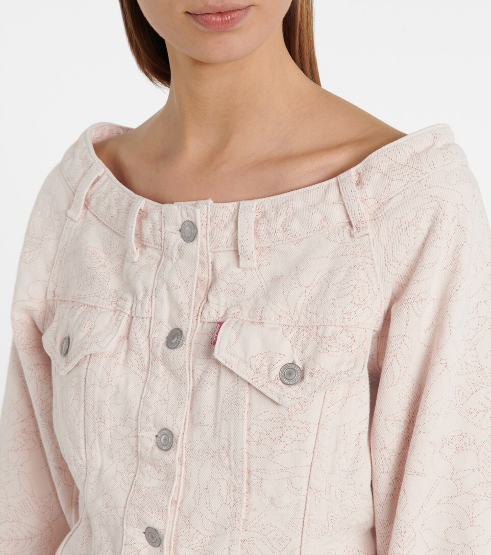 floral off-shoulder denim jacket 