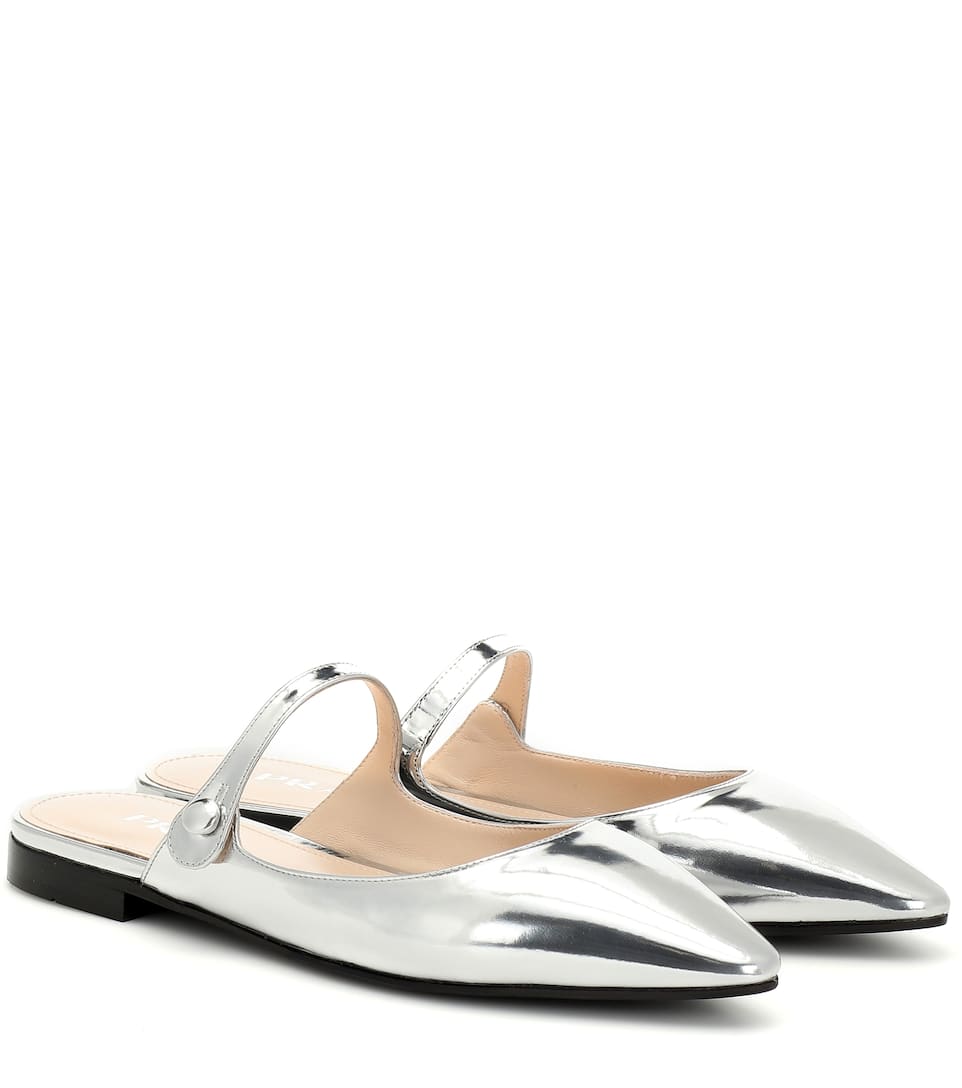 PRADA METALLIC LEATHER SLIPPERS,P00375947