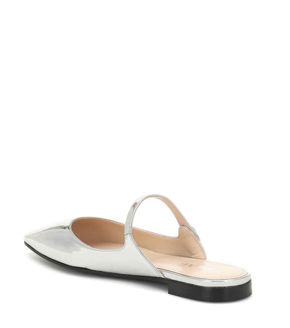 PRADA METALLIC LEATHER SLIPPERS,P00375947