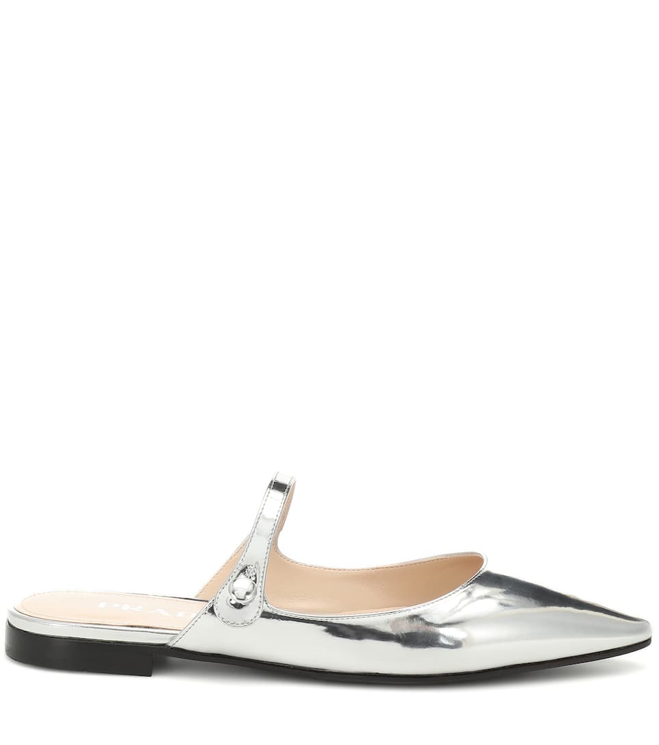 PRADA METALLIC LEATHER SLIPPERS,P00375947