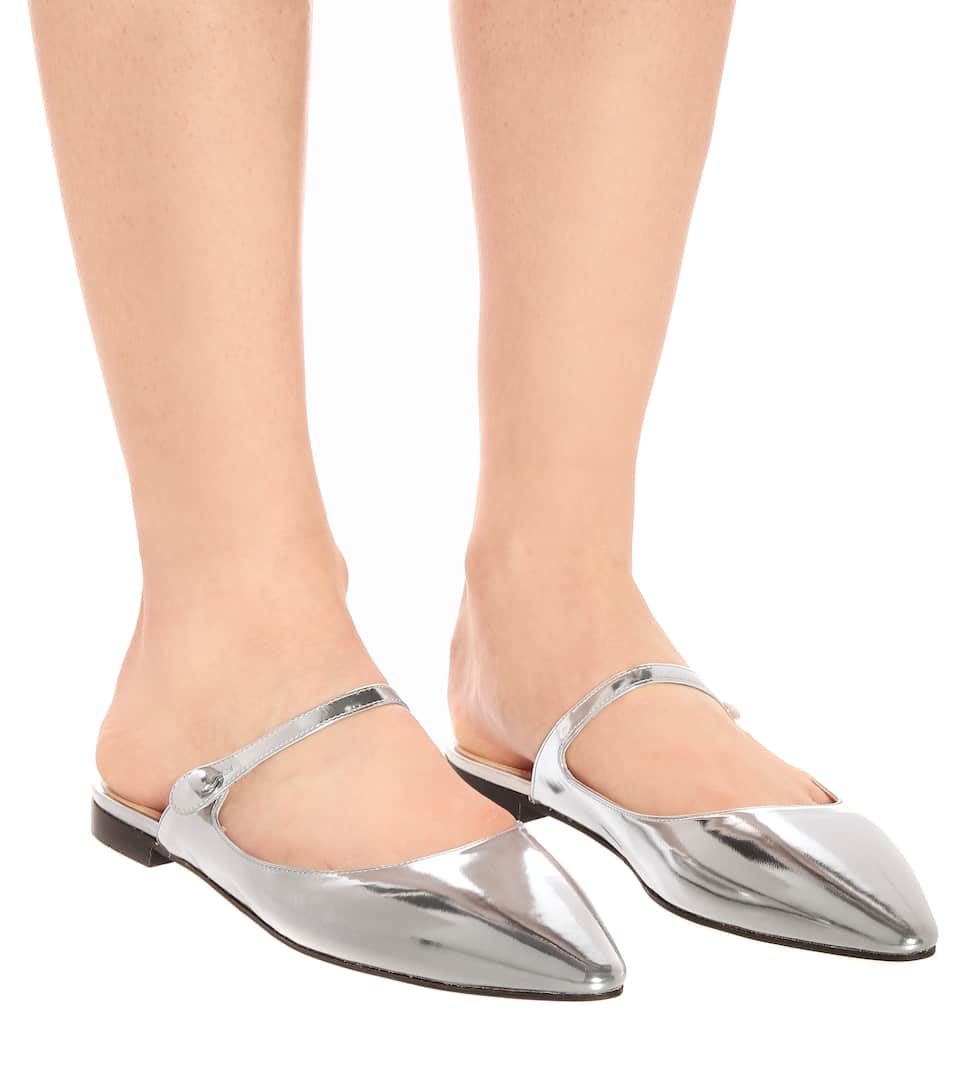PRADA METALLIC LEATHER SLIPPERS,P00375947
